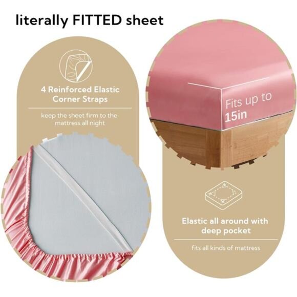 Candoury Satin Sheets Full Size Bed Sheets Set 4 Pcs, Soft and Durable - Picture 5 of 16